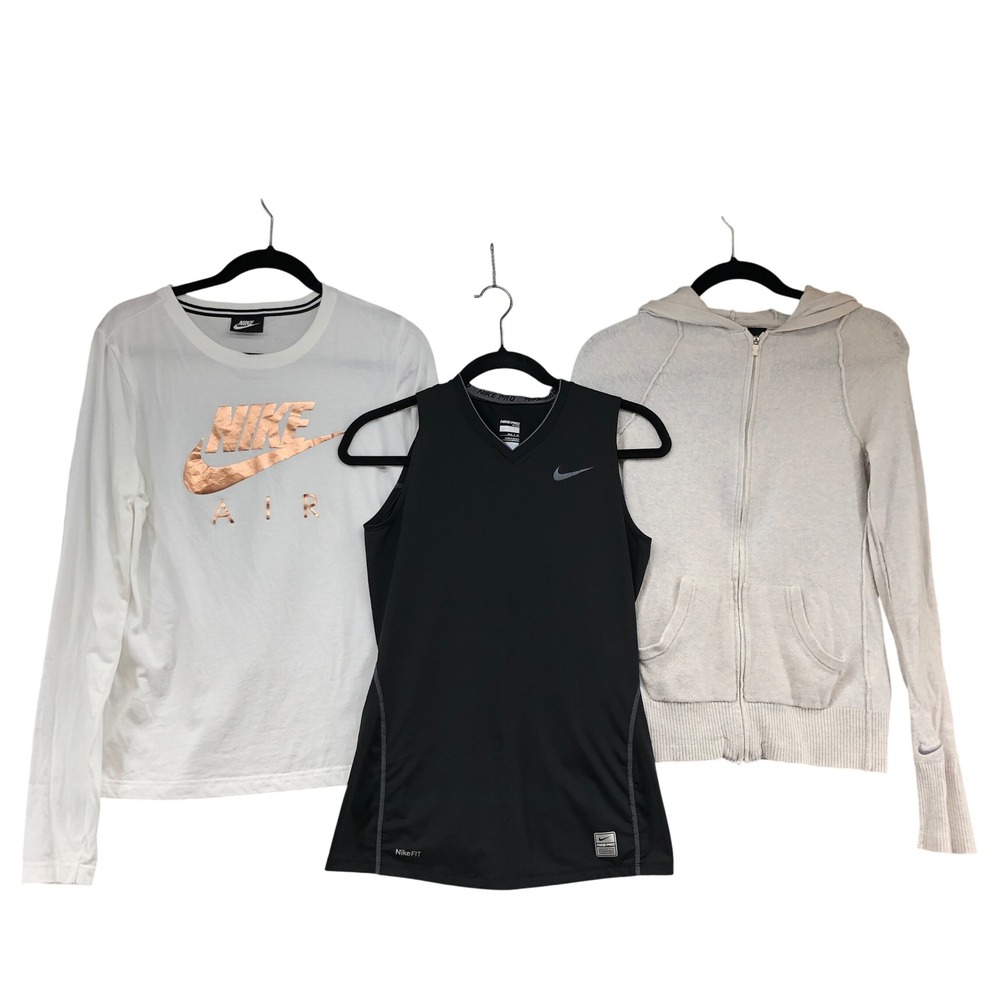Nike Activewear Lot Womens‎ S PL White Black Oatmeal Hoodie Tank Shirt 3 Piece